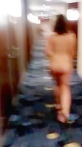 19 year old girlfriend does naked hotel walk on a dare