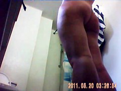 23 yo brunette with huge tits caught by in bathroom