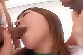 Adorable Japanese teen 18+ Puts Her Sweet Lips To Work On Two T