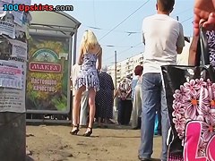 Agreeable golden-haired upskirt movie