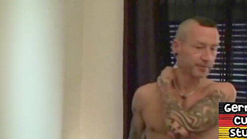 Amateur German tattooed stud sucked by BF in homemade video