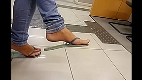 Amateur flip-flop dangling on bank
