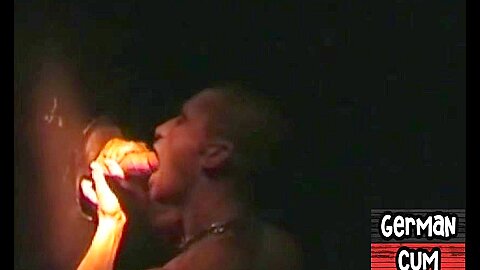 Amateur gloryhole German sucks cock in closeup till facial