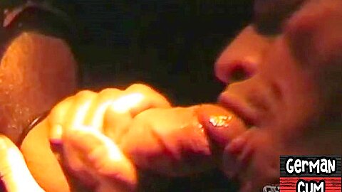 Amateur gloryhole German sucks cock in closeup till facial