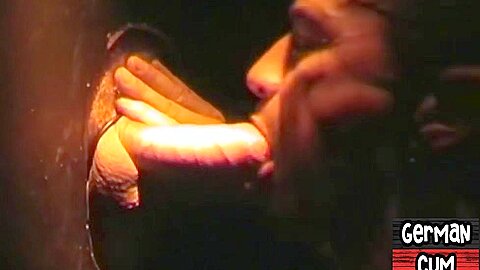 Amateur gloryhole German sucks cock in closeup till facial