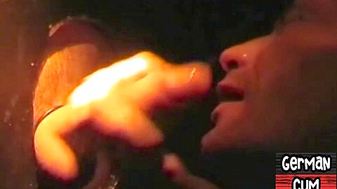 Amateur gloryhole German sucks cock in closeup till facial