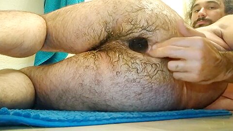 Anal orgasm by beer bottle in ass, anal self fisting: man cums hands-free