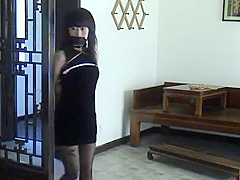 Asian Girl Tied In Black Dress