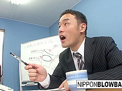 Asian Office teen 18+ Blows Her Coworkers