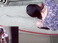Asian babes piss in alley