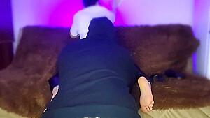 Barefoot Boss Woman In Latex Leggings Farts Savorily In The Face Of A Subordinate/fetish/soles