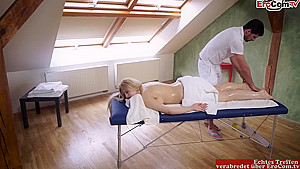 Beautiful Blonde With Perfect Natural Tits Lets Her Oiled Pussy Fuck By The M