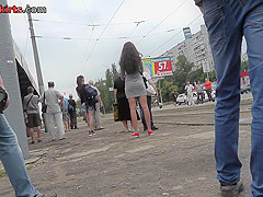 Best upskirt video of a brunette with a tiny g-string