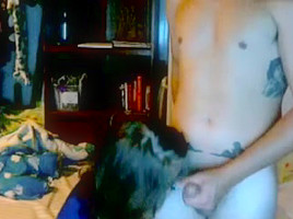 Big breast girl bitch slaps her man and sucks his cock
