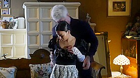 Blindfolded slave maid fondled