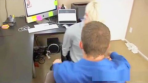 Blond twink hooks up with his boss in the office
