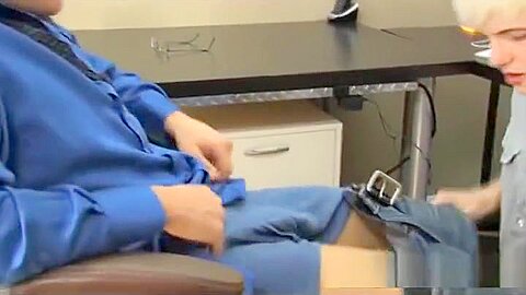 Blond twink hooks up with his boss in the office