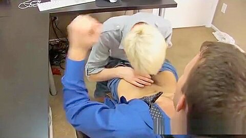 Blond twink hooks up with his boss in the office