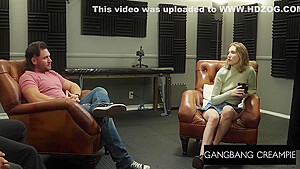 Blonde Babe Interviewed Sucking Cocks And Anal Creampied