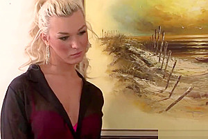 Blonde shemale ass fucked guy on the bed