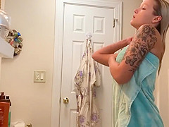 Blonde with Tattoo Filmed Completely Naked On 2