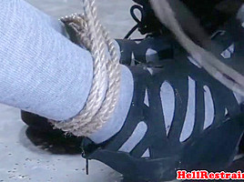 Bonded young sub punished with candle wax