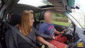 Boyfriend Is Sitting In The Backseat While Girl Makes Money