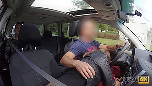 Boyfriend Is Sitting In The Backseat While Girl Makes Money