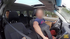 Boyfriend Is Sitting In The Backseat While Girl Makes Money