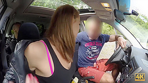 Boyfriend Is Sitting In The Backseat While Girl Makes Money