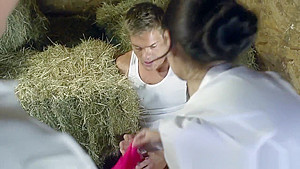 British femdoms humiliate stable boy in trio
