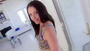 Brunette Avi Love deep throat blowjob a big cock