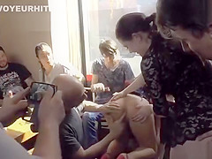 Brunette made lick mistress in public