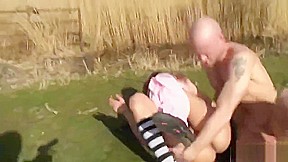 Brunette teen 18+ pleases a dick outdoors