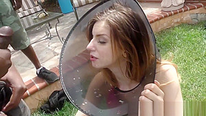 Busty babe licks bbc cum