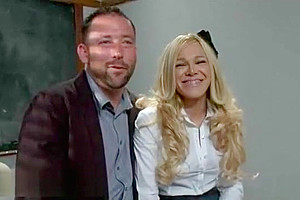 Busty blonde tranny anal fucks her teacher in bdsm action