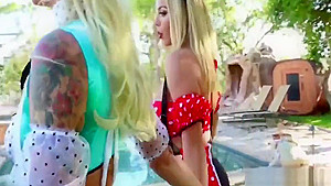 Busty lesbian blondes in costume