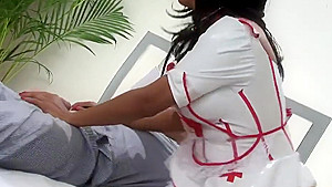 Busty nurse witnesses the huge penis sink down her pussy
