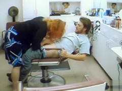 Busty woman penetrated by her man in the salon chair
