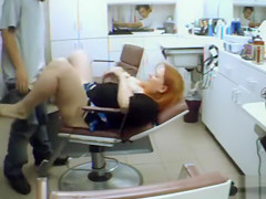 Busty woman penetrated by her man in the salon chair