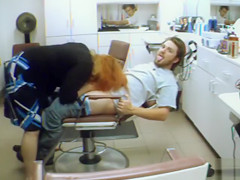 Busty woman penetrated by her man in the salon chair