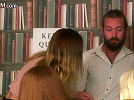 CFNM femdom library babes suck cock in group BJ action