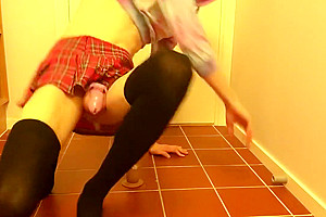 Caged Sissy Slut Sucking, Riding and Wall-Mounting Dildo