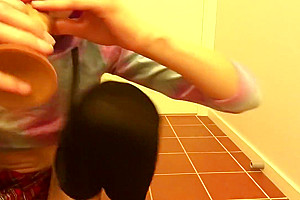 Caged Sissy Slut Sucking, Riding and Wall-Mounting Dildo