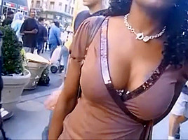 Candid boobs: slim busty black women (purple brown tops) 4