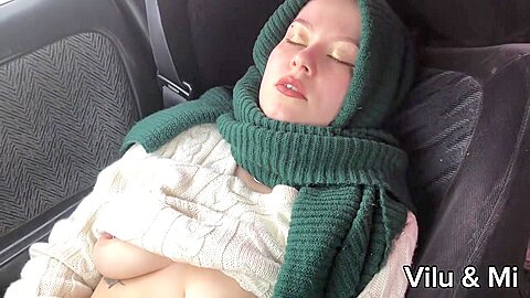Catch Girl Masturbating In Car And Help Her To Cum