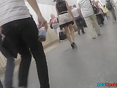 Chick walks with her gf in the upskirt scene