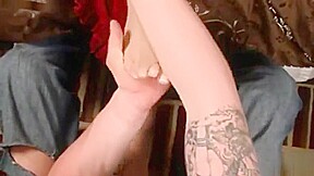 Cock inside ripped nylon footjob