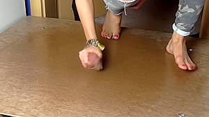 Cockcrush dancing and Nylon Condom Handjob with Cumshot