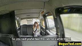 Cocksucking redhead facialized by taxi driver